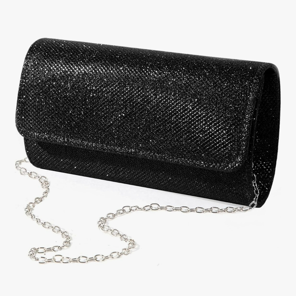 Elegant Black Clutch with Silver Chain